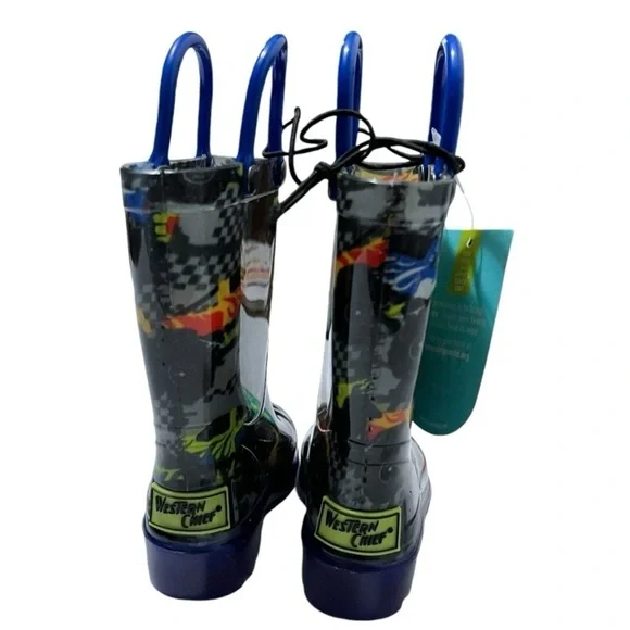 NEW Western Chief Kids Light-Up Waterproof Rain Boot, Drag Race, Toddler - Picture 4 of 10